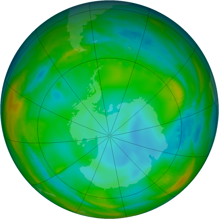 Antarctic ozone map for 06 July 1991